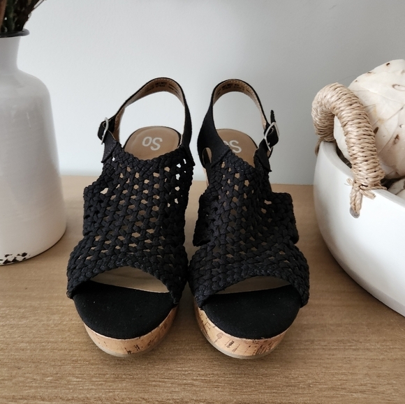 Sonoma Shoes - Sonoma Taffy Women's Black Woven Wedge Platform Sandals Size 8.5